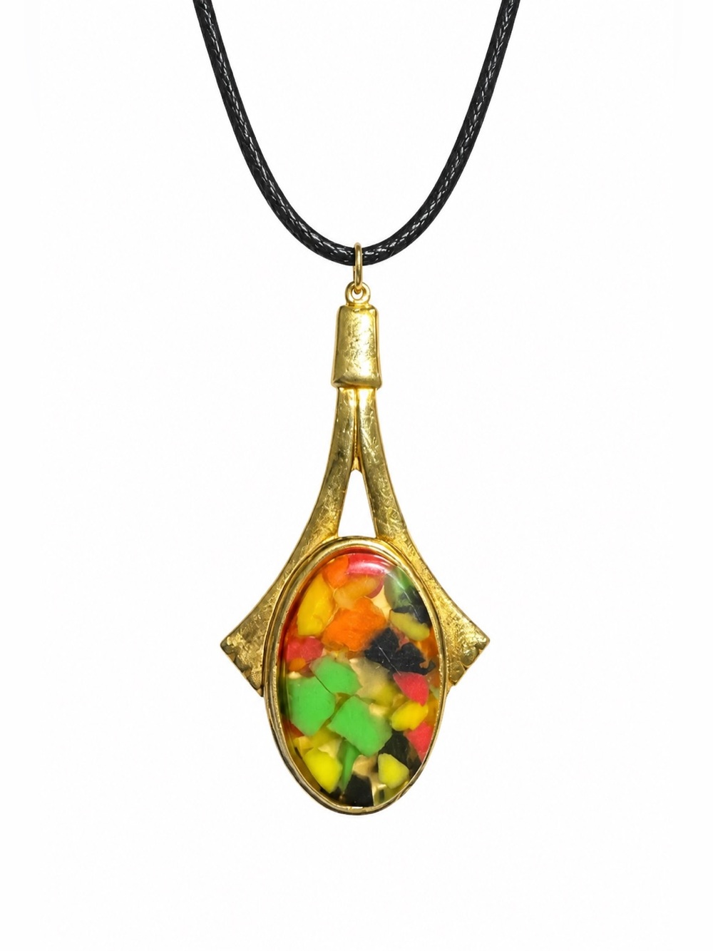 Vintage Resin Mosaic Inclusion Navete Necklace